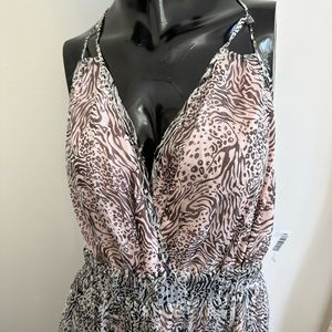 Stella & Jamie strappy dress. Blush pink under soft sheer animal print